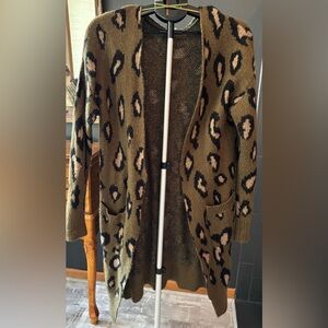 Reborn J Olive and Black Leopard Patterned Cardigan
